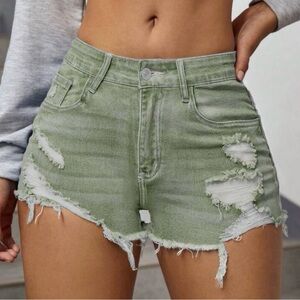 Only worn once. Frayed Hem Jean Shorts in Gray